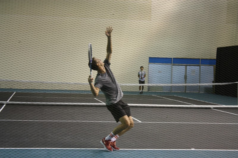 Berdych practicing his serve