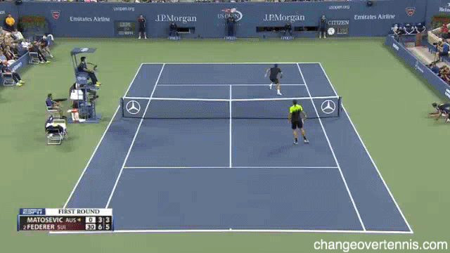 GIF: Roger Federer Hits Mad Dog Matosevic in the Butt with a Tweener